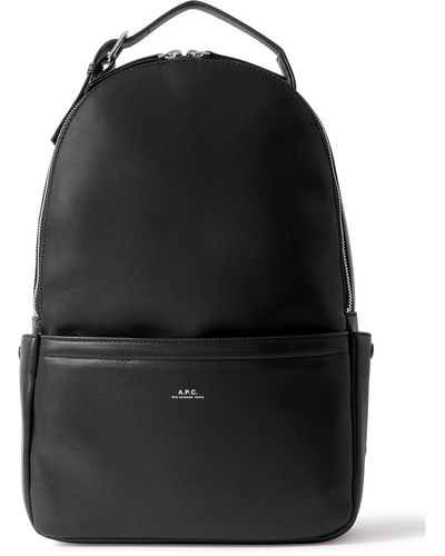 A.P.C. Logo print Recycled faux Leather Backpack in Black for Men
