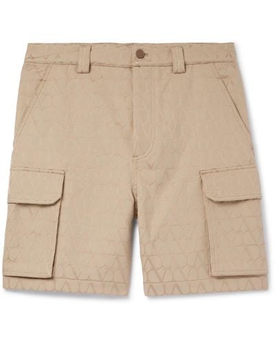 Valentino Garavani Toile Iconographe Straight-leg Logo-jacquard Cotton-blend Cargo Shorts - Natural