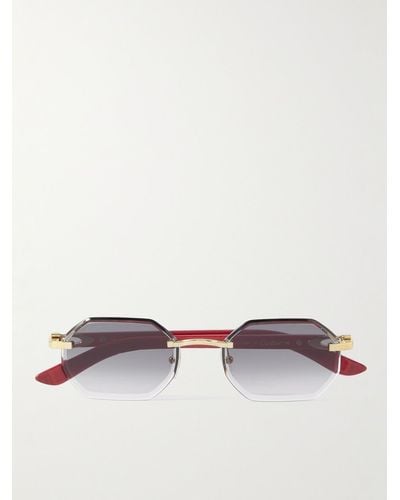 Cartier Octagon-frame Gold-tone And Wood Sunglasses - White