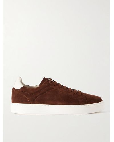 Brunello Cucinelli Urano Leather-trimmed Suede Trainers - Brown