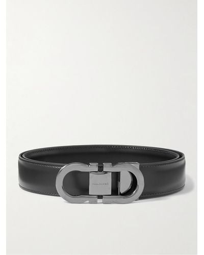 Ferragamo 3cm Gancini Reversible Leather Belt - Black