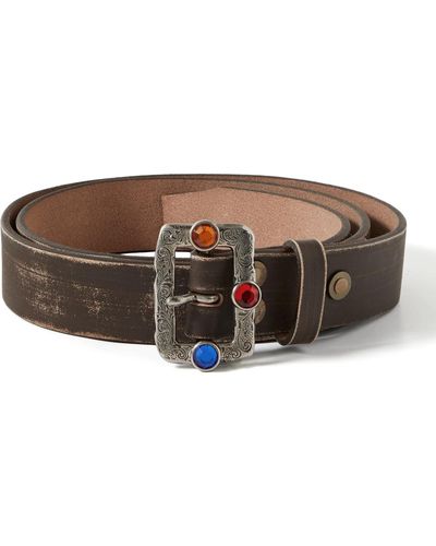 Kapital 2.5cm Disco Embellished Distressed Leather Belt - Brown