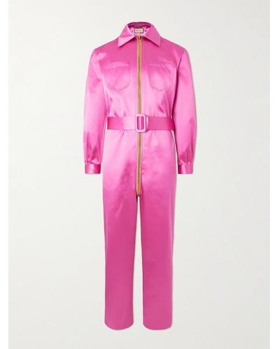 Gucci Straight-leg Belted Silk-satin Jumpsuit - Pink