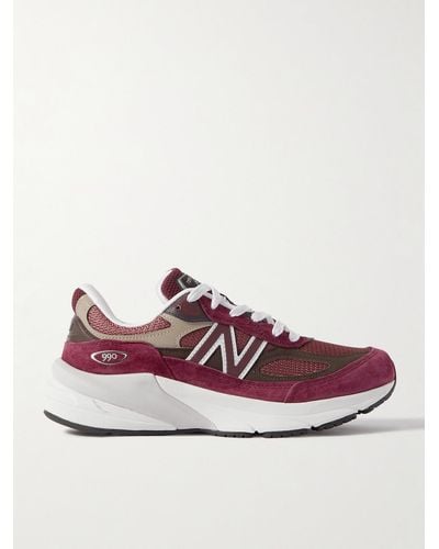 New Balance 990v6 Leather-trimmed Suede And Mesh Trainers - Red