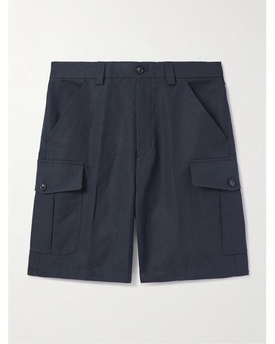 Loro Piana Bizen Wide-leg Cotton And Linen-blend Canvas Cargo Shorts - Blue