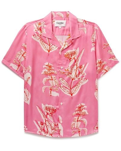 Corridor NYC Convertible-collar Floral-print Satin Shirt - Pink