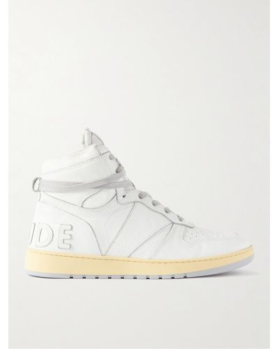 Rhude Rhecess Distressed Leather High-top Sneakers - Natural