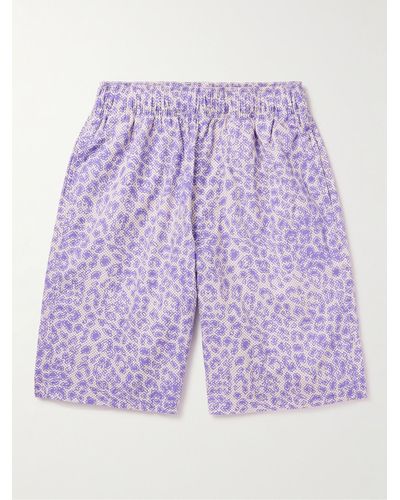 Edwin Leo Straight-leg Printed Cotton-crepe Shorts - Purple