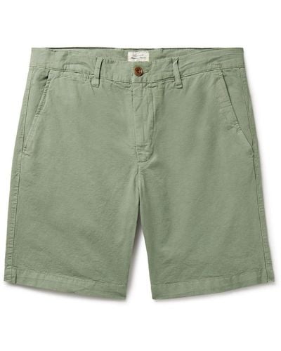 Hartford Byron Slim-fit Straight-leg Garment-dyed Cotton And Linen-blend Shorts - Green