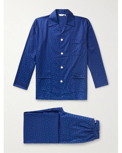 Derek Rose Paris 26 Cotton-jacquard Pyjama Set - Blue