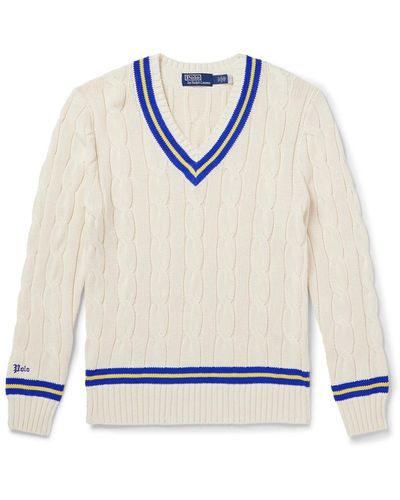Polo Ralph Lauren Striped Cable-knit Cotton Sweater - White