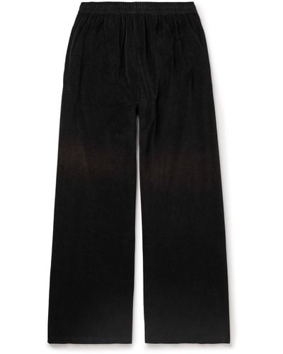 Acne Studios Fega Wide-leg Logo-embossed Cotton-blend Velour Track Pants - Black
