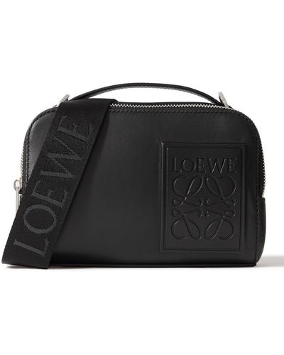 Loewe Mini Logo-debossed Leather Messenger Bag - Black