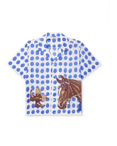 Bode Jockey Dot Camp-collar Printed Cotton-voile Shirt - Blue