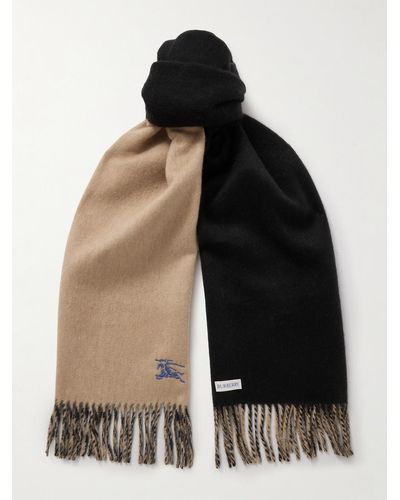 Burberry Reversible Logo-embroidered Fringed Cashmere Scarf - Black