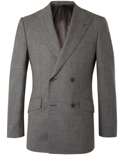 Kingsman Archie Reid Slim-fit Double-breasted Prince Of Wales Checked Wool Suit Jacket - Gray