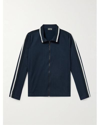 Hanro Yves Trainingsjacke aus doppelseitigem Jersey aus einer Baumwollmischung mit Webband - Blau