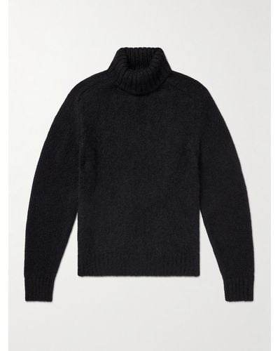 Tom Ford Brushed Ribbed Mohair And Silk-blend Rollneck Sweater - Blue