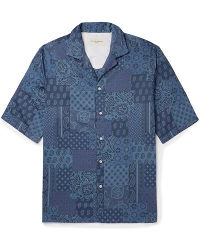 Officine Generale Eren Camp-collar Bandana-print Cotton-poplin Shirt - Blue