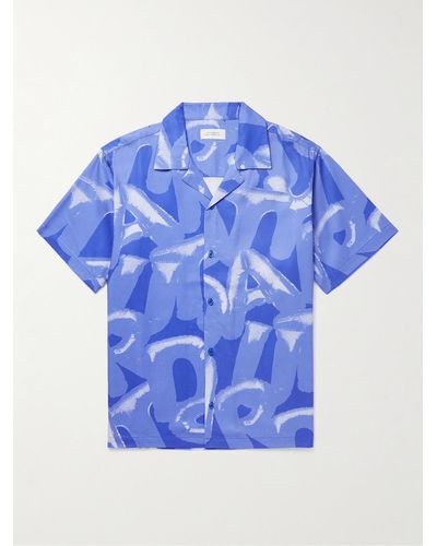 Saturdays NYC Canty Helium Printed Camp-collar Tm And Cotton-blend Twill Shirt - Blue