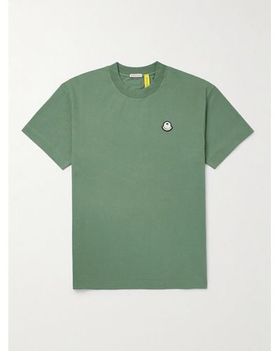 Moncler Genius Palm Angels T-shirt in jersey di cotone con logo applicato - Verde