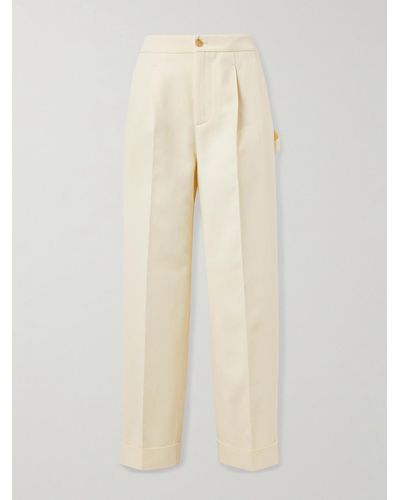Umit Benan Wide-leg Pleated Cotton-blend Twill Trousers - Natural