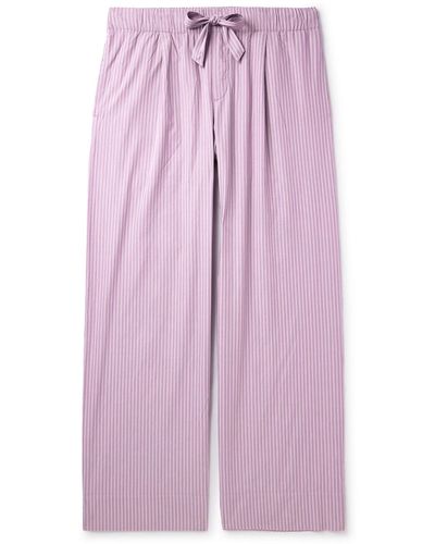 Tekla Birkenstock Straight-leg Pleated Striped Organic Cotton-poplin Pajama Bottom - Purple