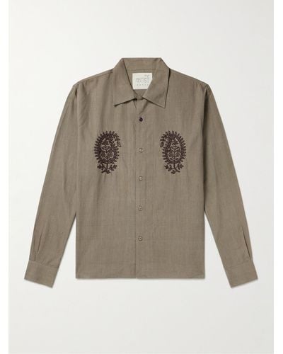 Kardo Chintan Embroidered Cotton Shirt - Natural