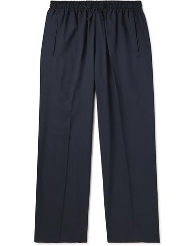 Umit Benan Straight-leg Silk Drawstring Pants - Blue