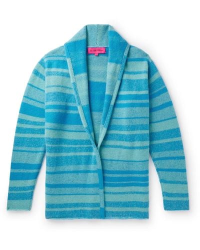 The Elder Statesman Shawl-collar Striped Cashmere Cardigan - Blue