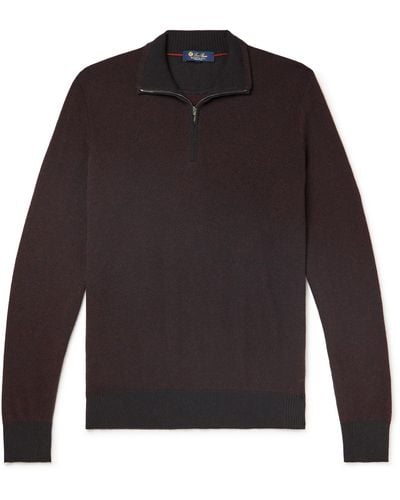 Loro Piana Roadster Slim-fit Striped Cashmere Half-zip Sweater - Gray