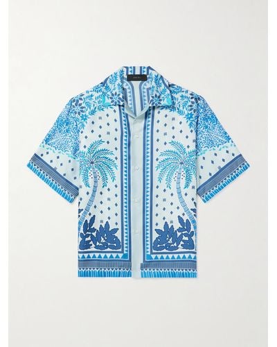 Amiri Camp-collar Printed Silk-twill Shirt - Blue