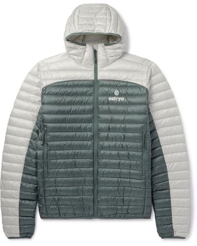 Ostrya Throwing Fits Sapwood Logo-print Colour-block Quilted Ripstop Hooded Down Jacket - Gray