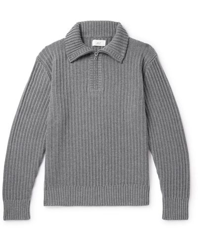 MR P. Ribbed Merino Wool Half-zip Sweater - Gray