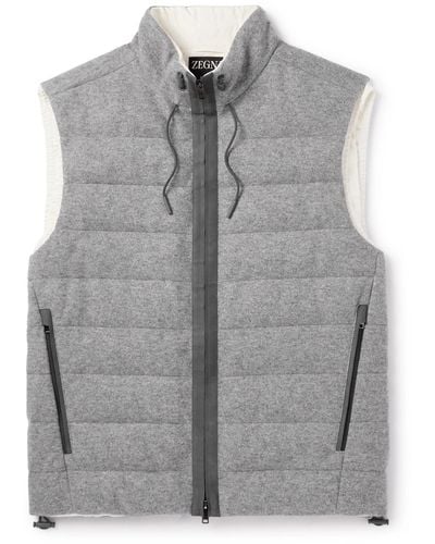 Zegna Suede-trimmed Quilted Cashmere Down Gilet - Gray
