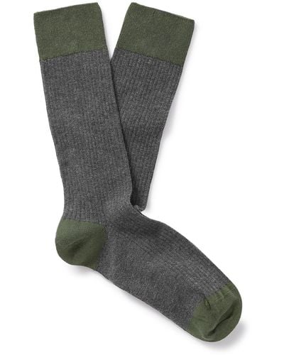John Smedley Cortland Colour-block Ribbed Sea Island Cotton-blend Socks - Gray