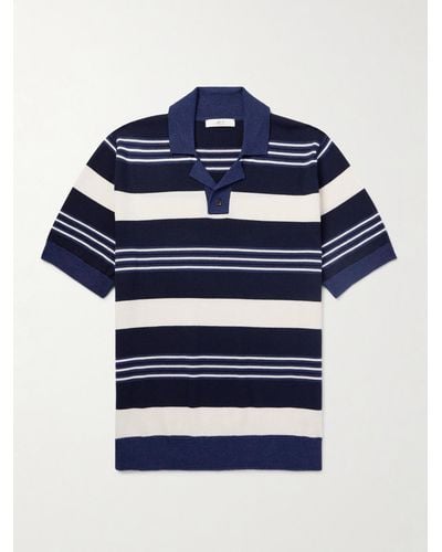 MR P. Camp-collar Striped Merino Wool Polo Shirt - Blue
