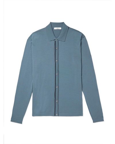 MR P. Contrast-tipped Wool Cardigan - Blue