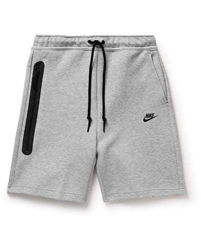 Nike Straight-leg Logo-print Cotton-blend Tech Fleece Drawstring Shorts - Gray