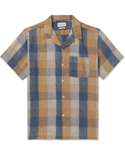 Oliver Spencer Havana Camp-collar Checked Linen Shirt - Blue
