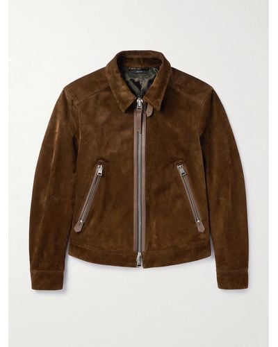 Tom Ford Leather-trimmed Suede Bomber Jacket - Brown