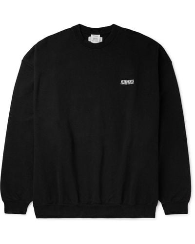 Vetements Logo-embroidered Cotton-blend Jersey Sweatshirt - Black