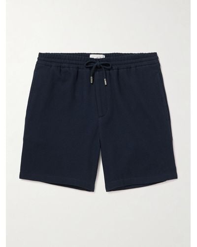 MR P. Straight-leg Waffle-knit Organic Cotton Drawstring Shorts - Blue