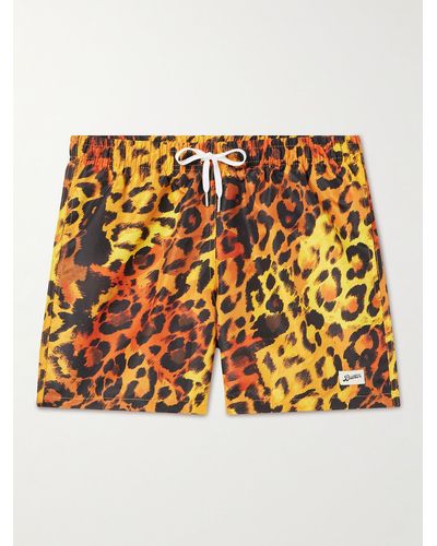 Bather Straight-leg Mid-length Leopard-print Recycled Swim Shorts - Metallic