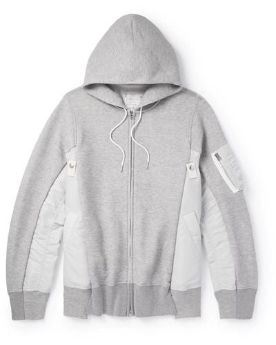 Sacai Ma-1 Nylon-trimmed Cotton-blend Jersey Zip-up Hoodie - Gray