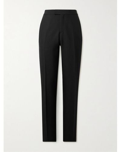 Versace Slim-fit Silk-trimmed Wool And Mohair-blend Tuxedo Trousers - Black