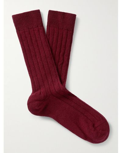 William Lockie Ribbed Cashmere-blend Socks - Red