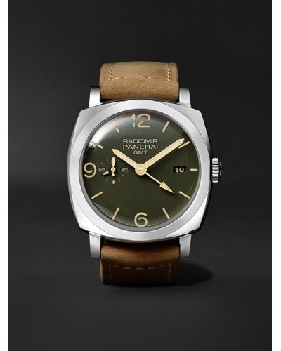 Panerai Radiomir Gmt Automatic 45mm Stainless Steel And Leather Watch - Green