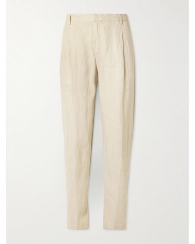 Sunspel Straight-leg Pleated Linen Suit Trousers - Natural