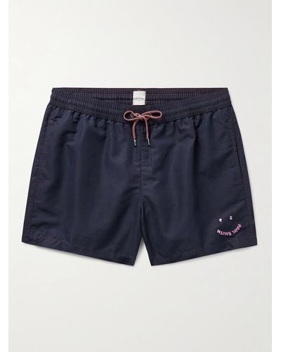 Paul Smith Happy Slim-fit Short-length Logo-embroidered Recycled Swim Shorts - Blue